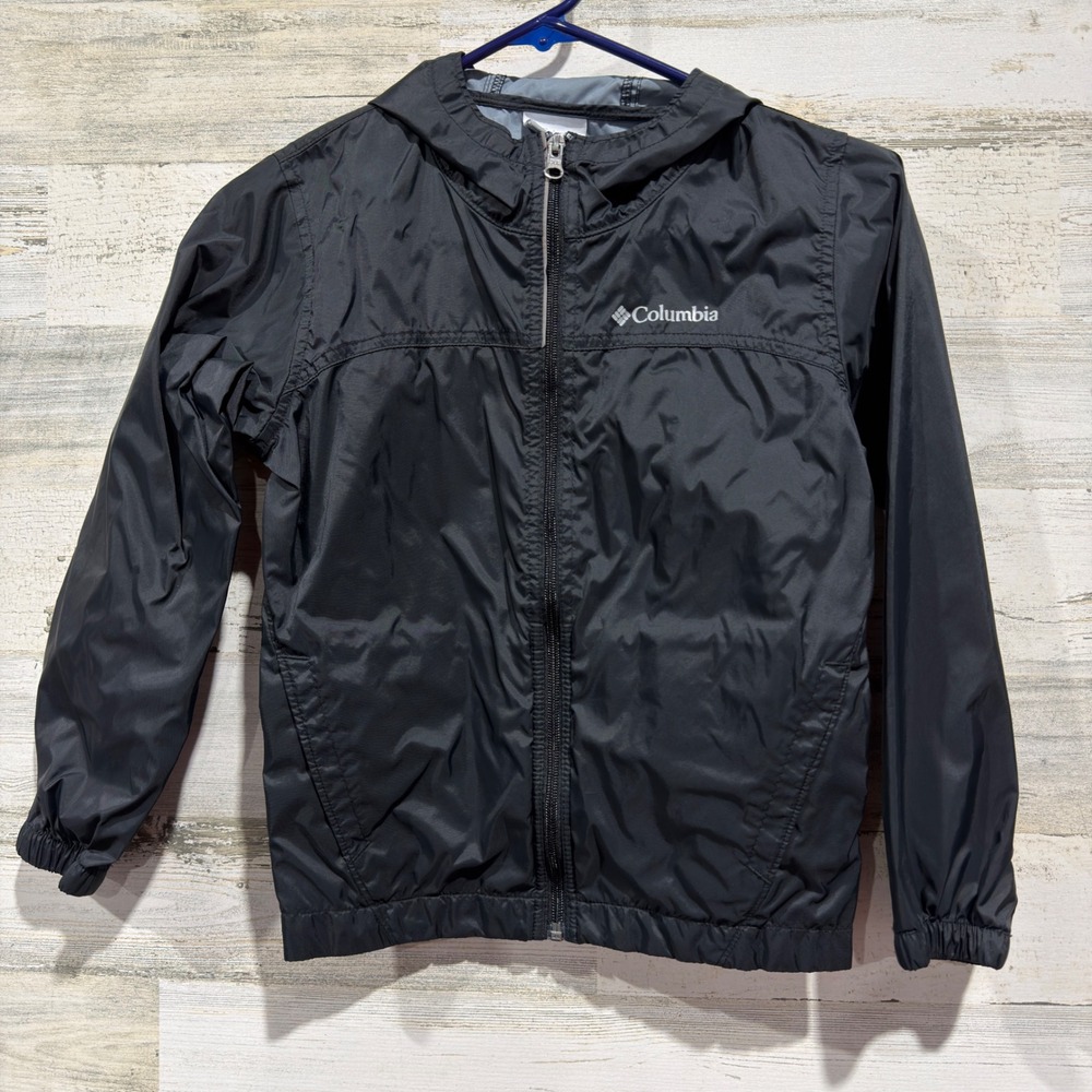 Columbia Glennaker Lake Windbreaker Jacket Boys Size S 8 Black Nylon EUC